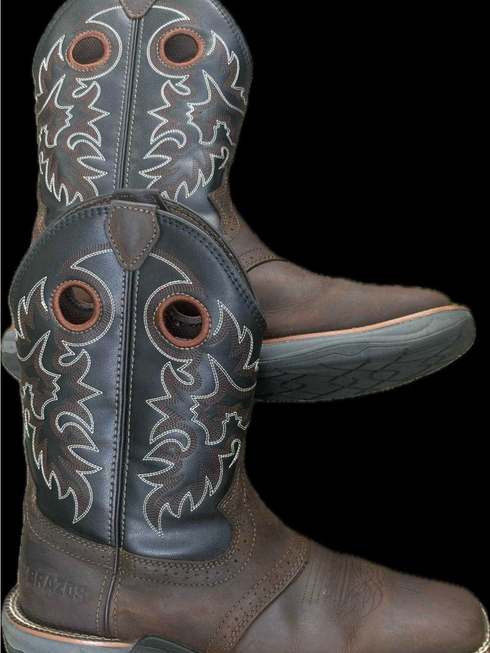 Brown Men's Cowboy Work Boots with Pull Holes